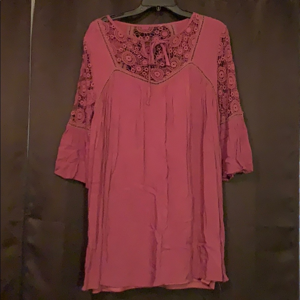 Deep maroon long sleeve dress w/ lace cutouts
